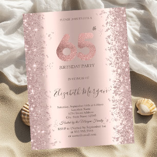  Rose Gold Sparkle Diamonds 65th Birthday  Invitation