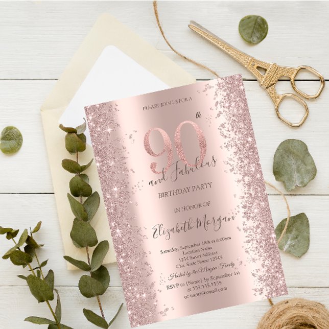  Rose Gold Sparkle Diamonds 90th Birthday  Invitation (Creator Uploaded)