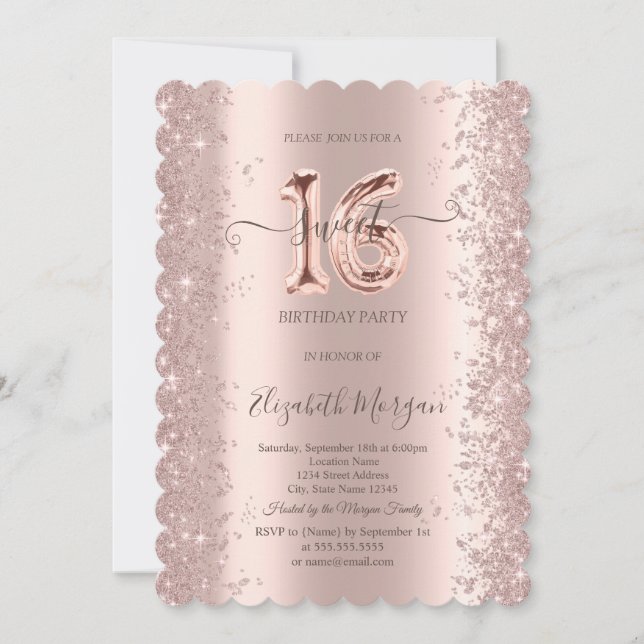  Rose Gold Sparkle Diamonds Sweet 16 Invitation (Front)