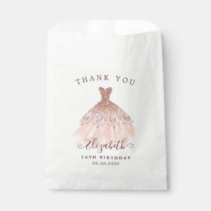 Rose Gold Sparkle Dress 16th Birthday Thank You Favour Bags
