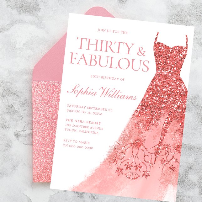 Rose Gold Sparkle Dress 30th Birthday Party  Invitation (Creator Uploaded)