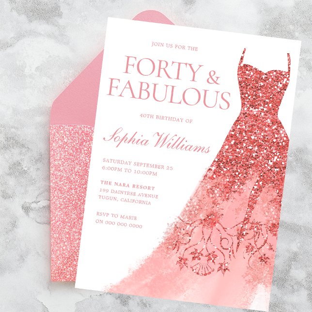 Rose Gold Sparkle Dress 40th Birthday Party  Invitation (Creator Uploaded)