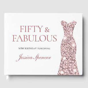 Rose Gold Sparkle Dress 50th Birthday Party Guest Book