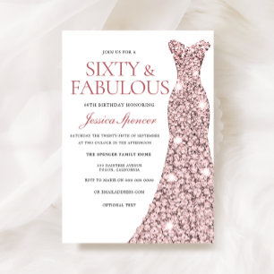 Rose Gold Sparkle Dress 60th Birthday Invite