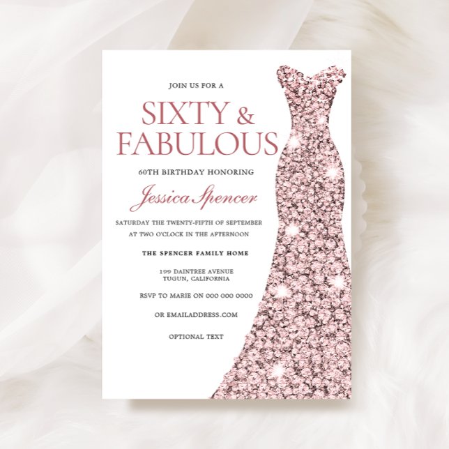 Rose Gold Sparkle Dress 60th Birthday Invite (Creator Uploaded)