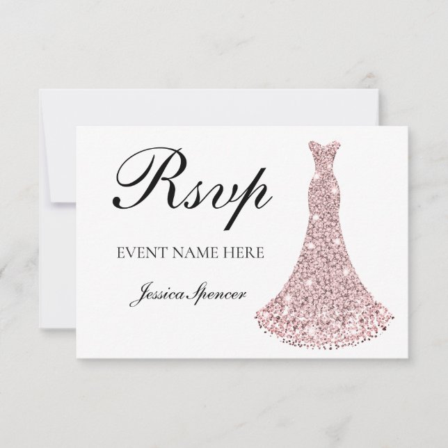 Rose Gold Sparkle Dress all Birthday / Bridal RSVP Card (Front)