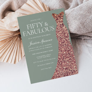 Rose Gold Sparkle Dress Sage 50th Birthday Party Invitation