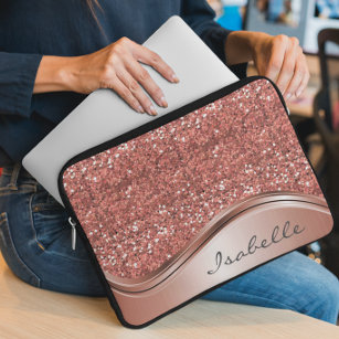 Rose Gold Sparkle Glam Bling Personalised Metal  Laptop Sleeve
