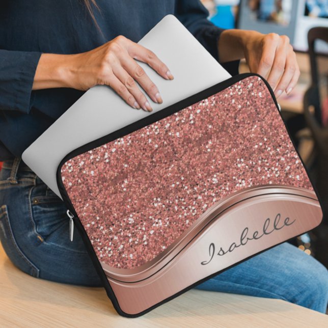 Rose Gold Sparkle Glam Bling Personalised Metal  Laptop Sleeve (Creator Uploaded)