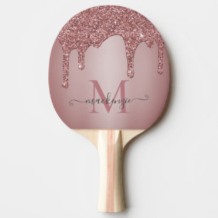 Rose Gold Sparkle Glam Glitter Drips Monogram Ping Pong Paddle