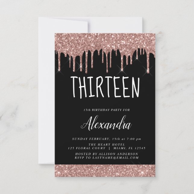 Rose Gold Sparkle Glitter 13th Thirteen Birthday Invitation (Front)