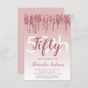 Rose Gold Sparkle Glitter 50th Birthday Party Invitation