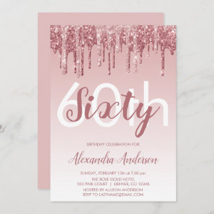 Rose Gold Sparkle Glitter 60th Birthday Party Invitation