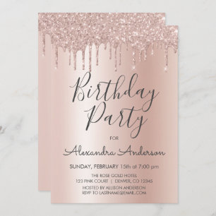 Rose Gold Sparkle Glitter Any Age Birthday Invitation