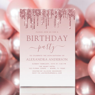 Rose Gold Sparkle Glitter Any Age Birthday Invitation