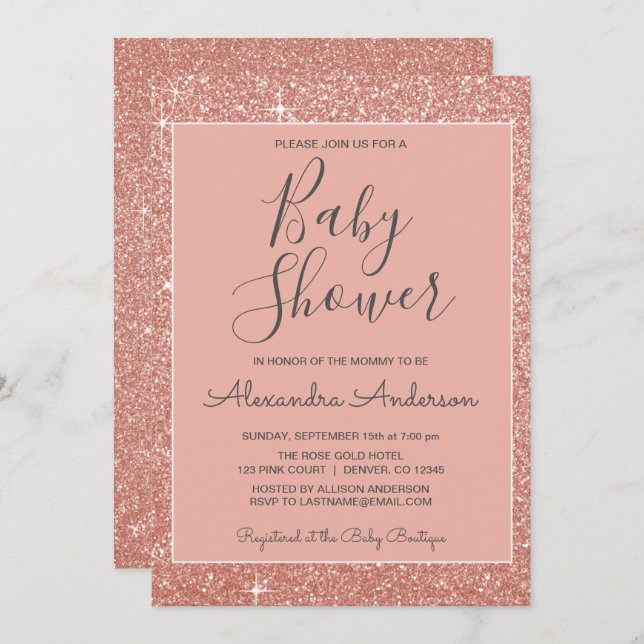 Rose Gold Sparkle Glitter Baby Shower Invitation (Front/Back)