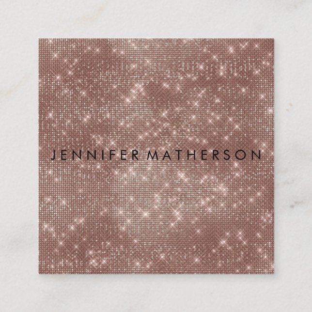 Rose Gold Sparkle Glitter Beauty Stylist Square Business Card (Front)