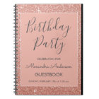 Rose Gold Sparkle Glitter Birthday Party Guestbook