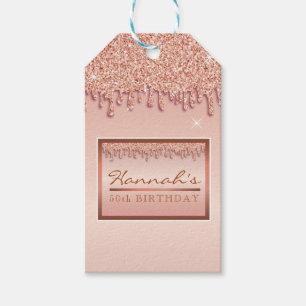Rose Gold Sparkle Glitter Drip Birthday Gift Box Tags