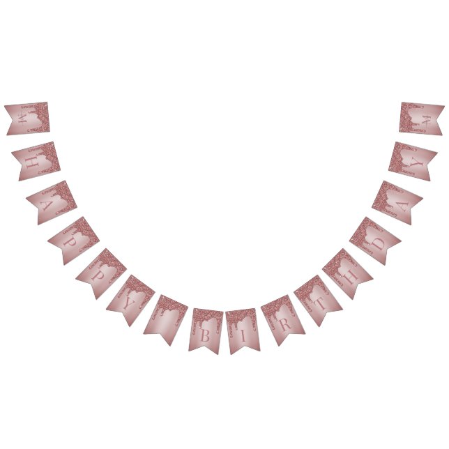 Rose Gold Sparkle Glitter Drips Monogram Birthday Bunting (All)