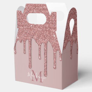 Rose Gold Sparkle Glitter Drips Monogram Favour Box