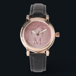 Rose Gold Sparkle Glitter Drips Monogram Watch<br><div class="desc">Rose Gold Sparkle Glitter Drips Monogram Watch with fashion faux blush pink/rose gold glitter drips on a chic background with your custom monogram and name. Designed by Cedar and String. To personalise further, please click the "customise further" link and use the design tool to modify the design. If you need...</div>