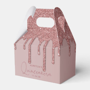 Rose Gold Sparkle Glitter Drips Quinceanera Favour Box