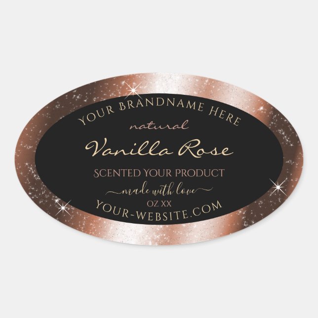 Rose Gold Sparkle Glitter Frame Glam Product Label (Front)