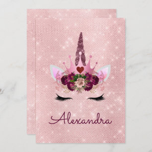 Rose Gold Sparkle Glitter Girly Birthday Party Invitation