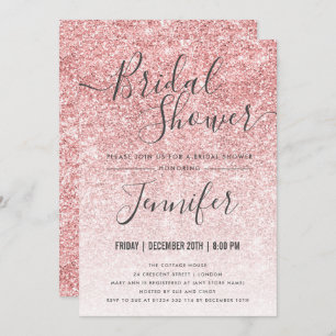 Rose Gold Sparkle Glitter Glam Bridal Shower Invitation