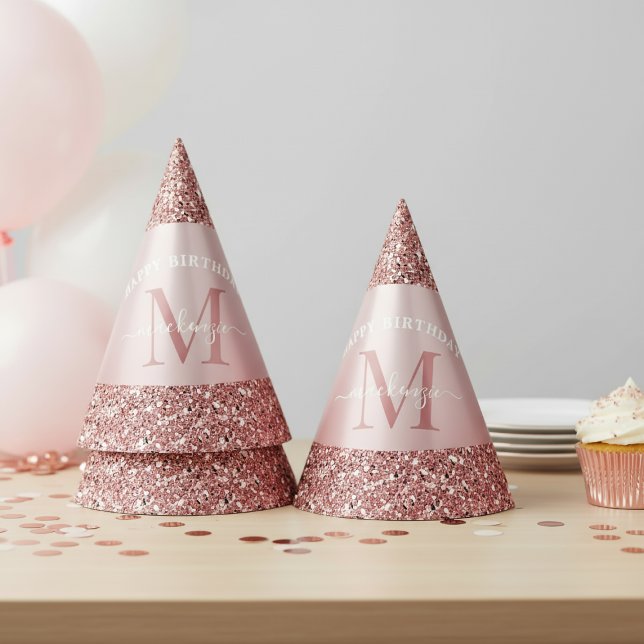 Rose Gold Sparkle Glitter Monogram Birthday Party Hat (Rose Gold Sparkle Glitter Monogram Birthday Party Hat)