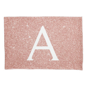 Rose Gold Sparkle Glitter Monogram Name & Initial Pillowcase