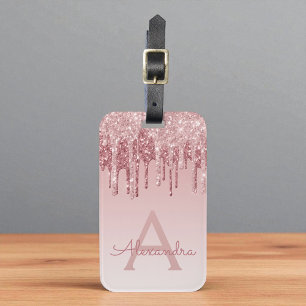 Rose Gold Sparkle Glitter Monogram Name Luggage Tag
