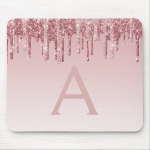 Rose Gold Sparkle Glitter Monogram Name Mousepad