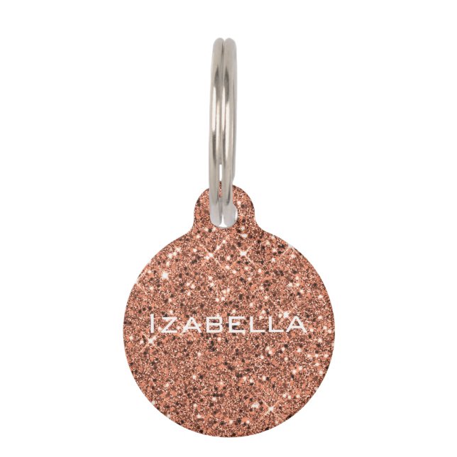 Rose Gold Sparkle Glitter Personalised Pet Tag (Front)