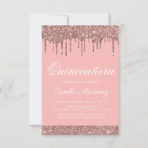 Rose Gold Sparkle Glitter Quinceañera Celebration Invitation