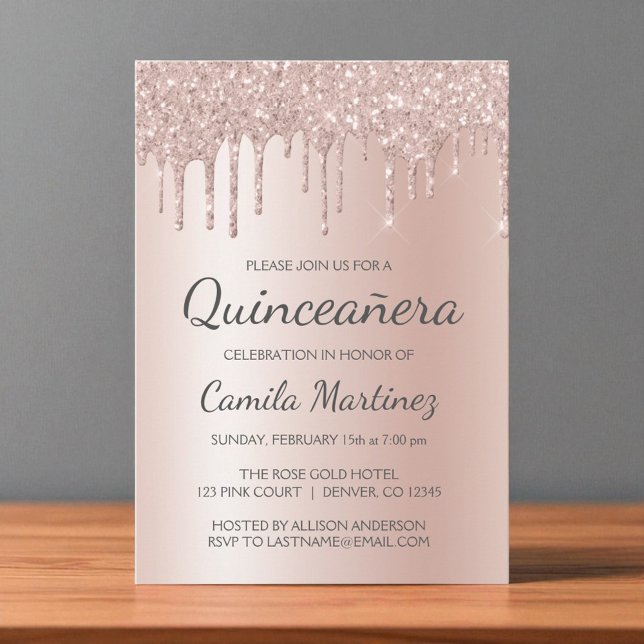 Rose Gold Sparkle Glitter Quinceanera Celebration Invitation (Creator Uploaded)