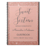 Rose Gold Sparkle Glitter Sweet 16 Guestbook