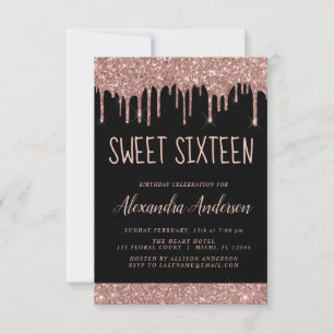 Rose Gold Sparkle Glitter Sweet Sixteen Birthday Invitation