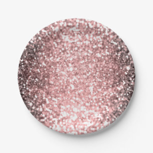 Rose Gold Sparkle Lights Girls Glittery Sparkly Paper Plate