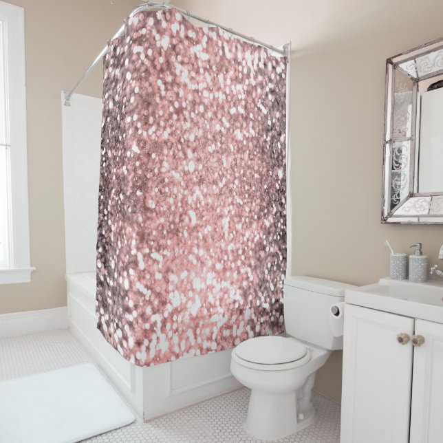 Rose Gold Sparkle Lights Girls Glittery Sparkly Shower Curtain (In Situ)