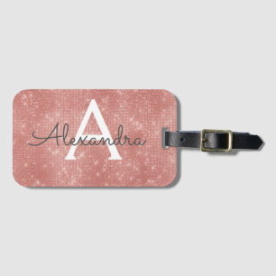 Rose Gold Sparkle Monogram Name Luggage Tag
