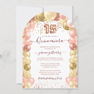 Rose Gold Sparkle Photo Quinceañera Balloon Invitation