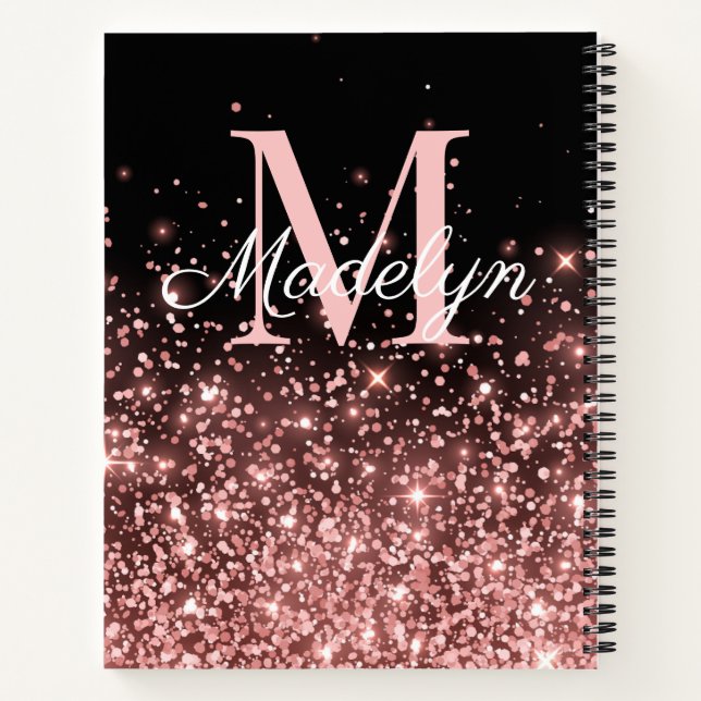 Rose Gold Sparkles monogram name Notebook (Back)