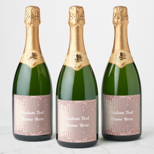 Rose Gold Sparkling Wine Bottle Labels Custom Text (Bottles)