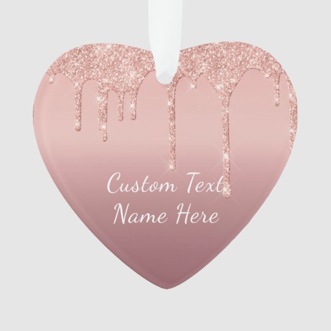 Rose Gold Sparkly Christmas Ornament Custom Text (Front)
