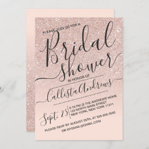 Rose Gold Sparkly Faux Glitter Ombre Bridal Shower Invitation