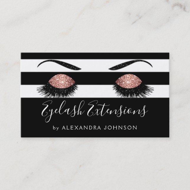Rose Gold Sparkly Glitter Eyelash Extensions Business Card (Front)