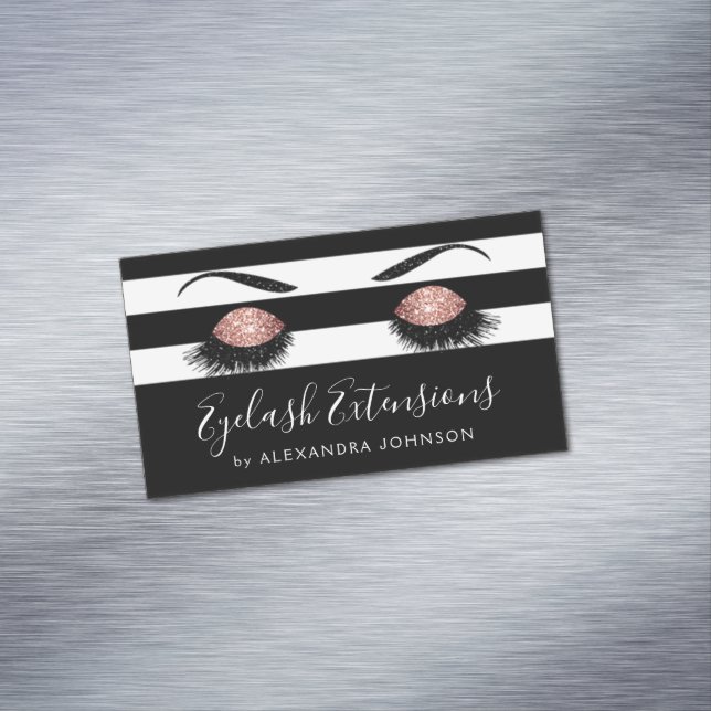 Rose Gold Sparkly Glitter Eyelash Extensions Magnetic Business Card (In Situ)