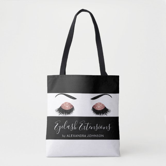Rose Gold Sparkly Glitter Eyelash Extensions Tote Bag (Front)